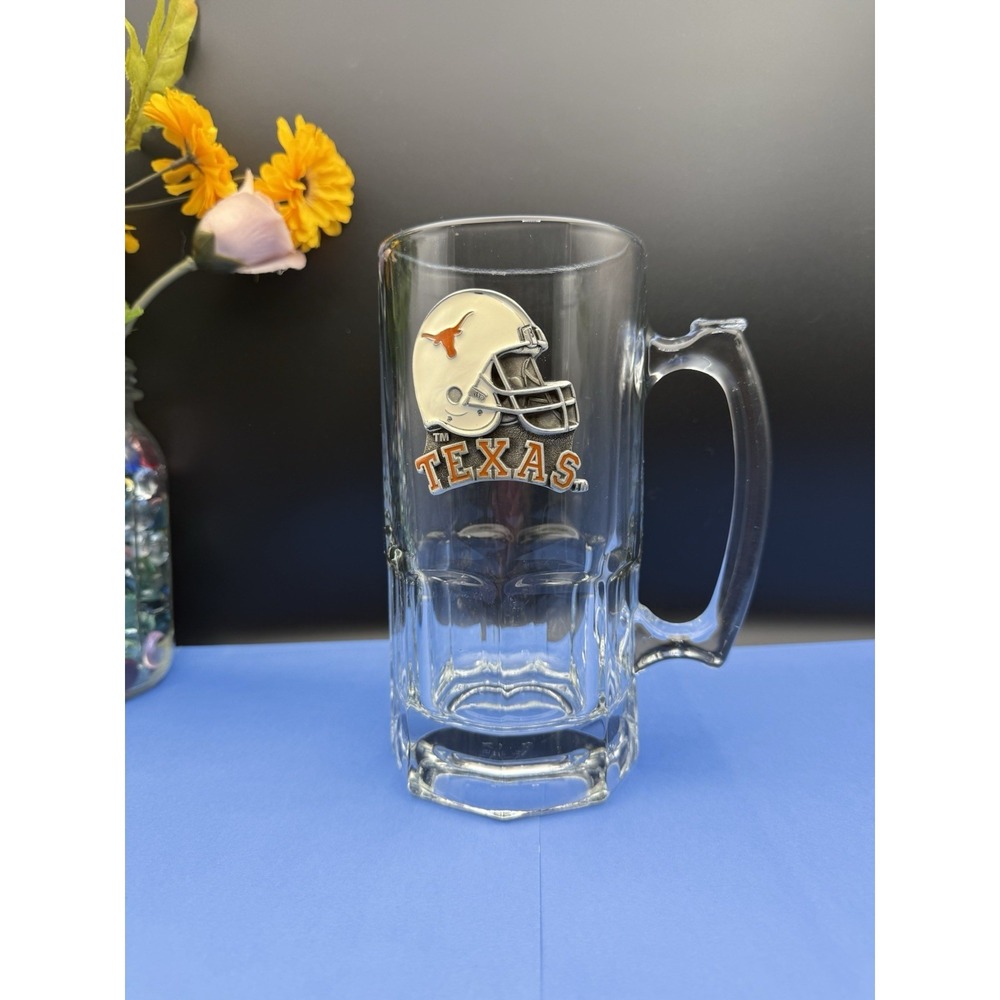 Texas Longhorns 32 oz. Thick Glass Beer Mug 3D Logo‎ With Handle Heavy 8" Tall